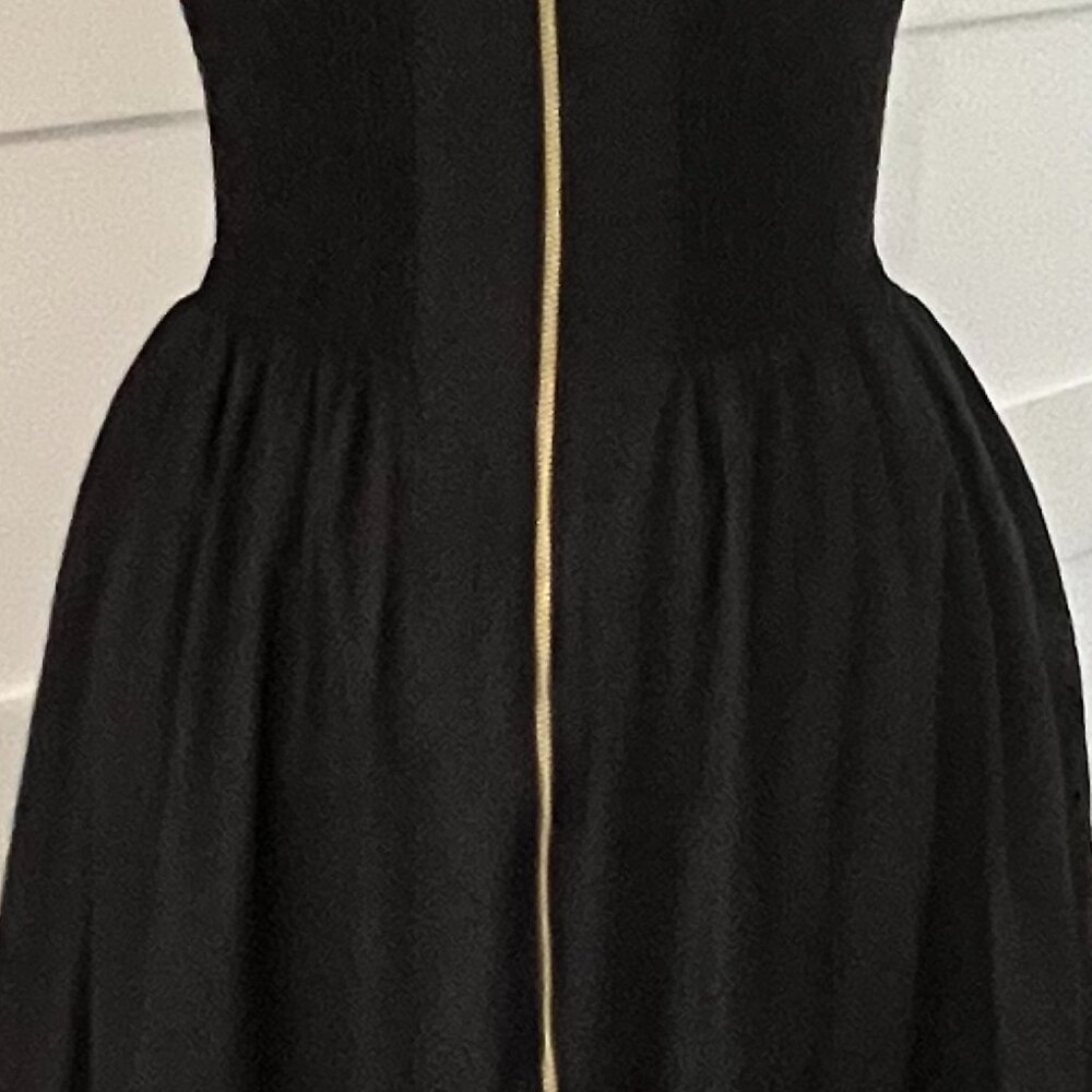 Anthropologie XXS Black Cotton Midi Dress with Gold Front Zipper and Pockets - Picture 8 of 11